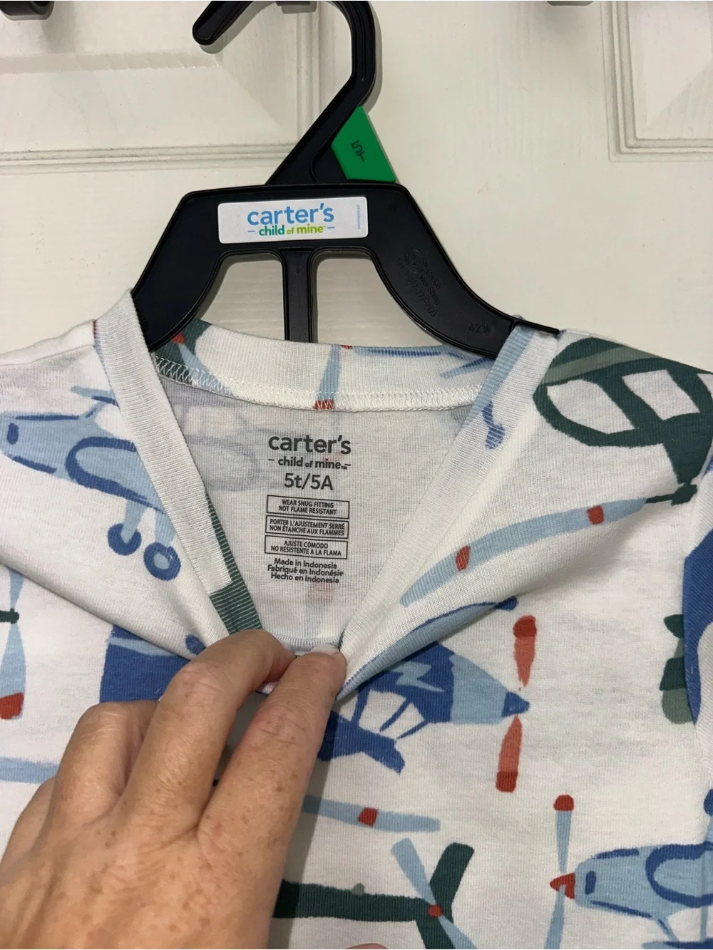 Carter's White Navy Green Blue Airplane Pajama Top